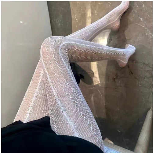 Vertical Striped Fishnet Stockings - High Waist Slim Fit Pantyhose