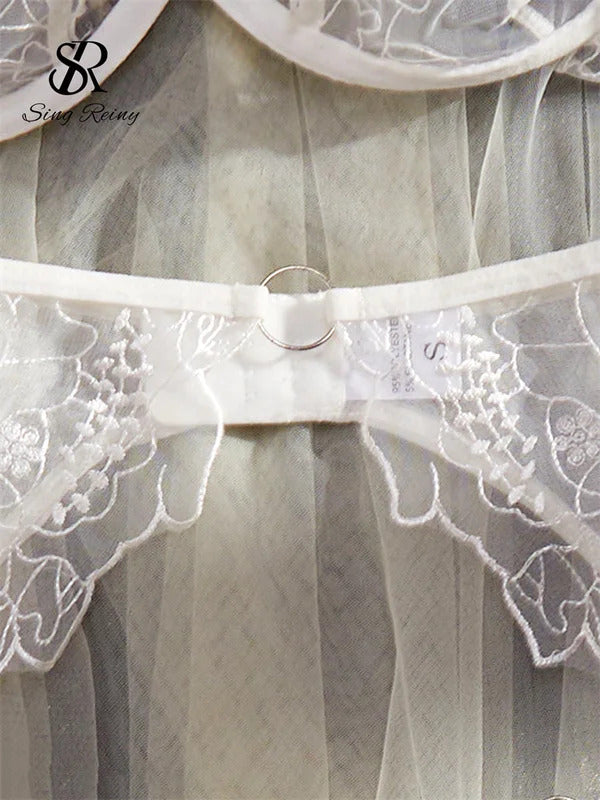 Goddess Embroidery Halter Set - 3 Piece Sheer Shapewear