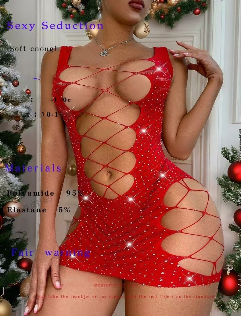 Christmas Rhinestone Bikini Set - Starry Sky Mesh Design