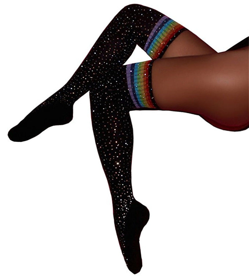 Rhinestone Over-the-Knee Socks - Three Stripe Long Tube Student Socks