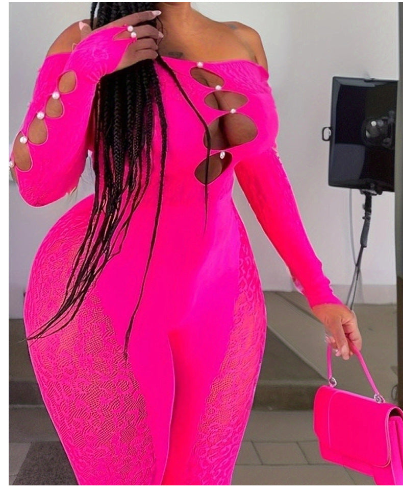 Plus Size Leopard Print Bodysuit - High Waist Slim Mesh Pajama Set