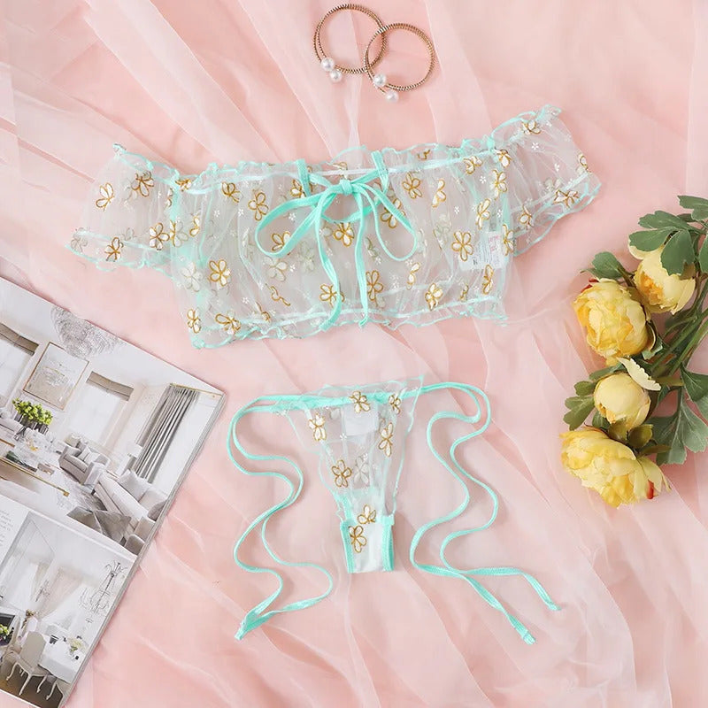 Butterfly Whispers Embroidery Set - 2 Piece Bowknot Lingerie