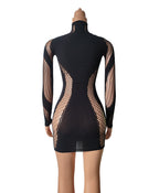 One-Piece Hollow Out Bodysuit - Short Style Half High Neck Long Sleeve