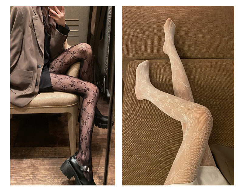 Hollow Out Bowknot Pantyhose - One-Piece Mesh Set