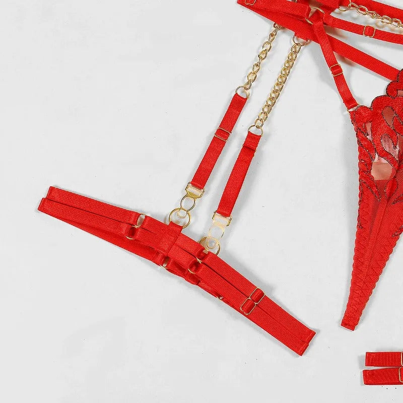 Chains of Desire 4-Piece Lingerie - Corset and Chain Set