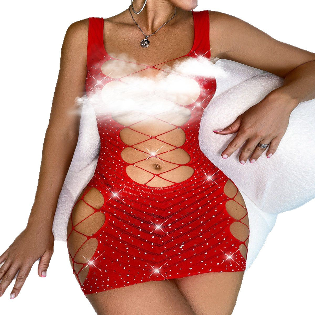 Rhinestone Strap Dress - Backless Star Pattern Design