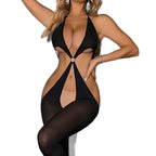 Sheer Camisole with Stockings - Mesh Nightwear Bodysuit