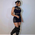Fishnet Mesh Dress - Sleeveless Design