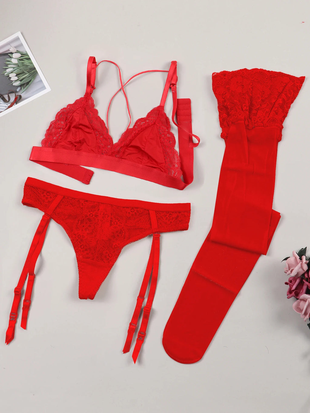 Summer Enchantment Lace Lingerie Set - 4 Piece Bra & Garter Collection