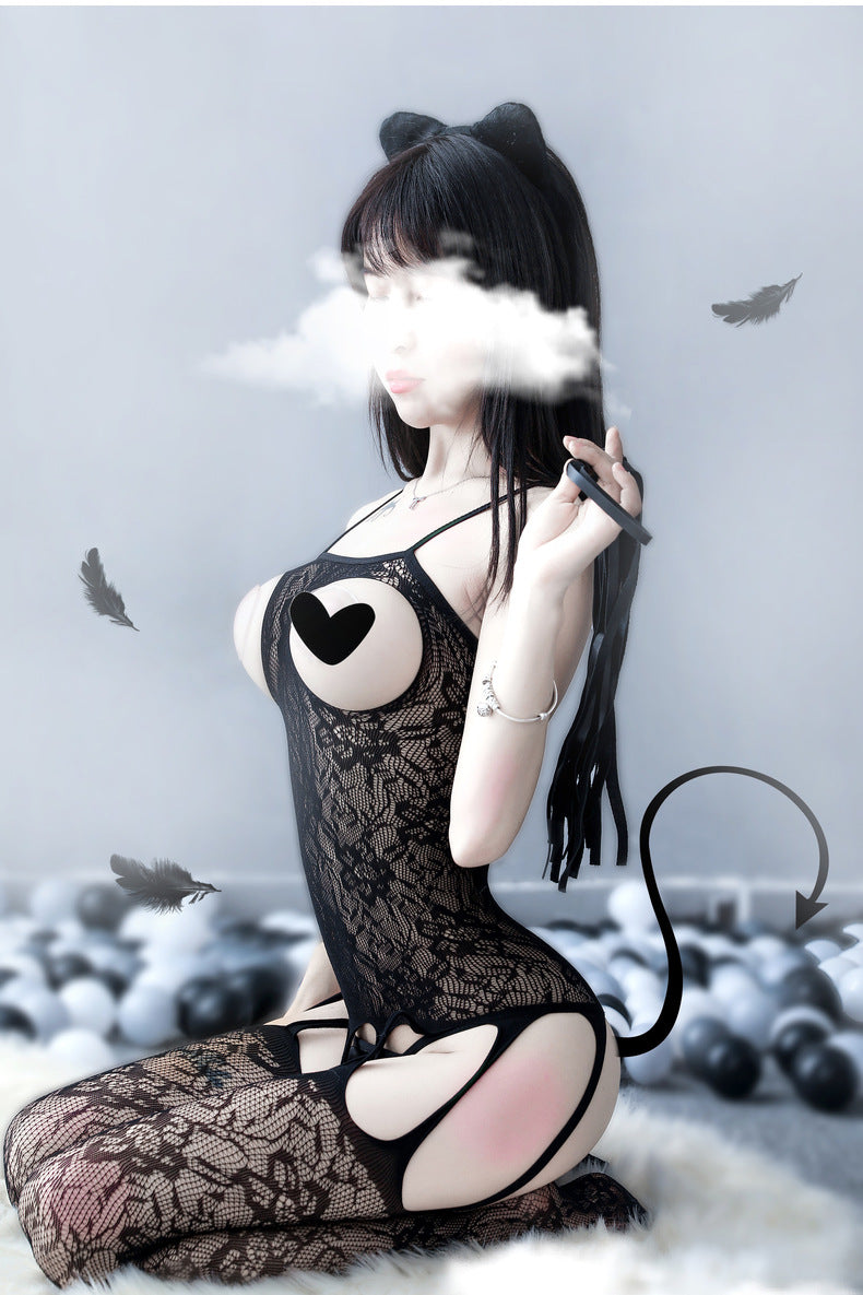 Elegant Allure Sheer Mesh Dress - One Piece with Stockings