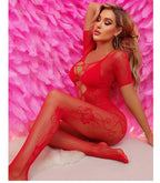 Jacquard Mesh Dress with Stockings - One Piece Nightwear Set