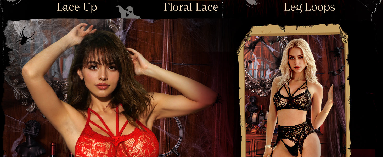 Strappy Seduction Halter Set - 3 Piece Lace Garter Collection