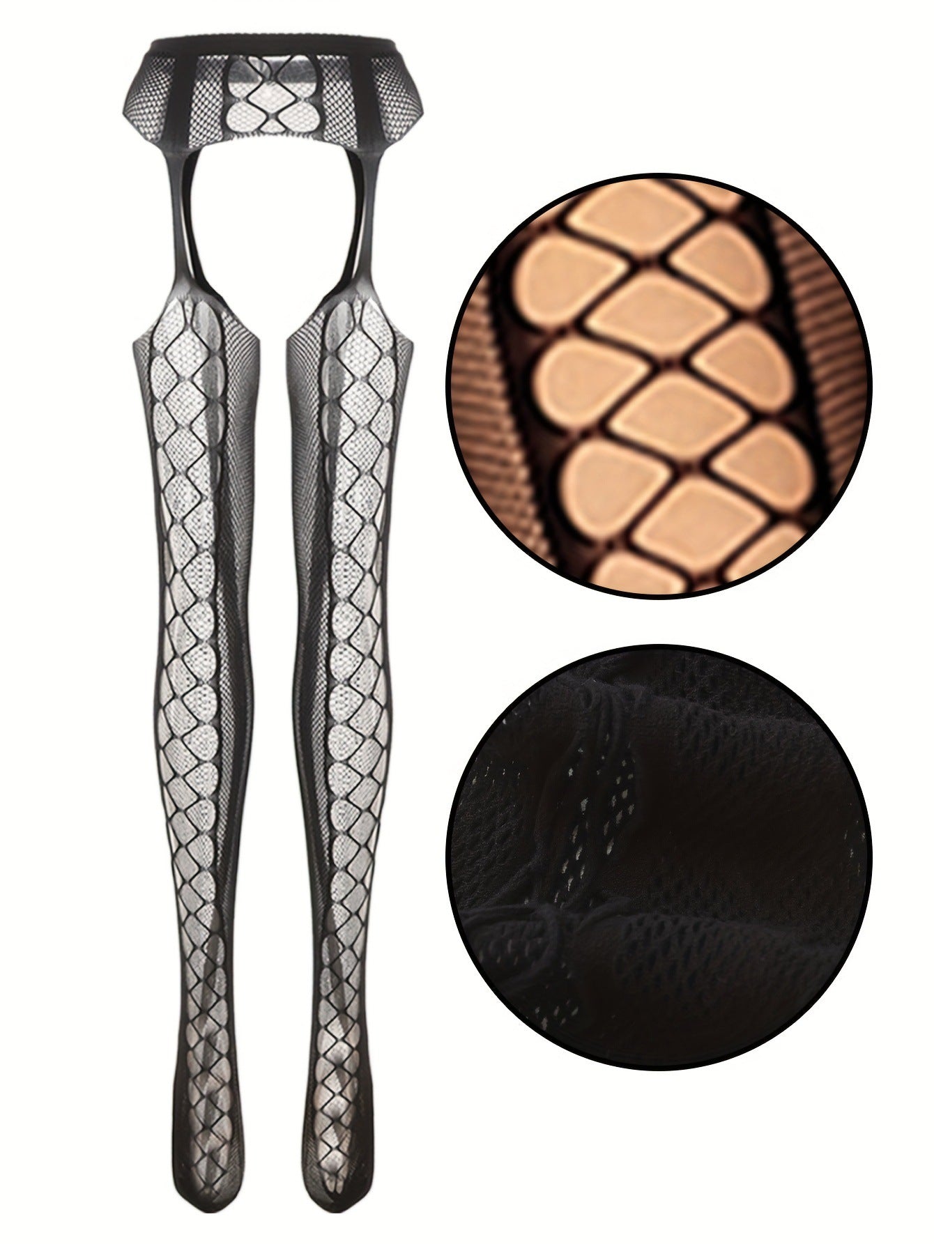 Jacquard Fishnet Pantyhose with Garter - Plus Size Tights