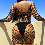 Jacquard Hollow Out Mesh Dress - One-Piece Nightwear