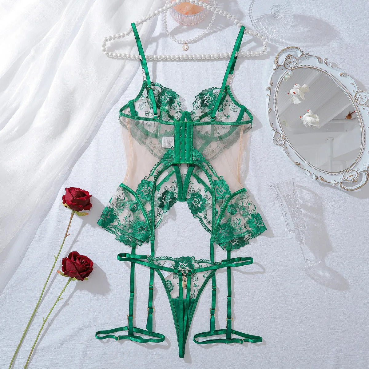 Ethereal Dreams Sheer Tulle Set - Delicate Lace Ensemble