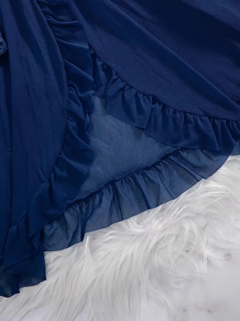 Ethereal Tulle Nightgown Set - Sheer V-Neck Sleepwear