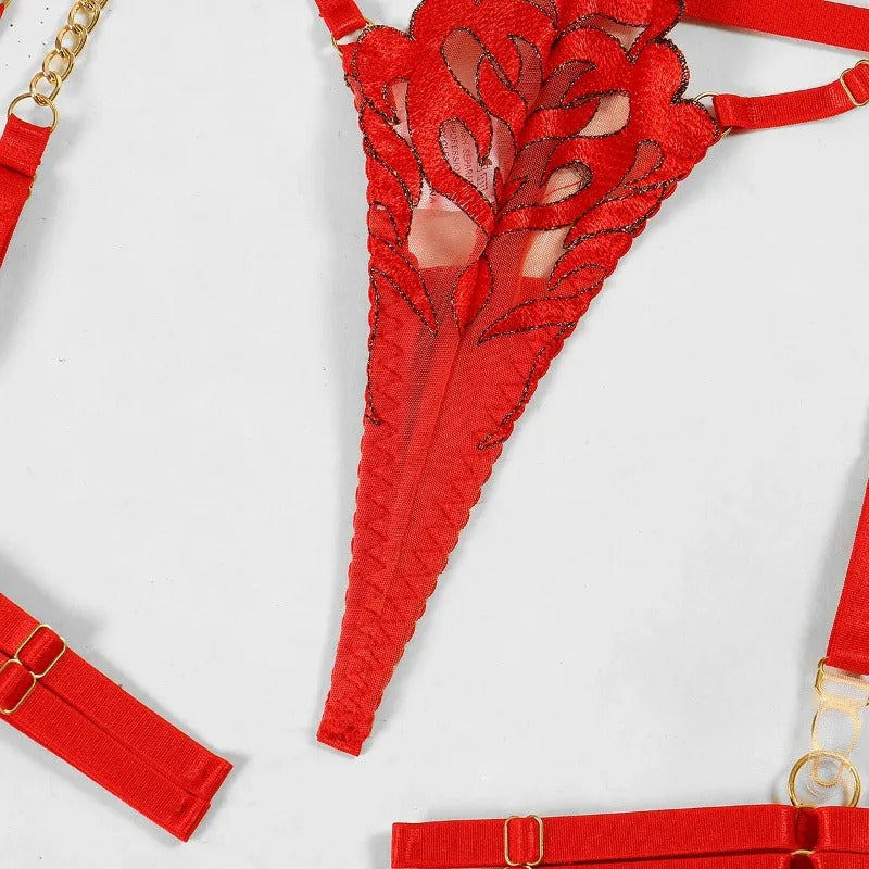 Chains of Desire 4-Piece Lingerie - Corset and Chain Set