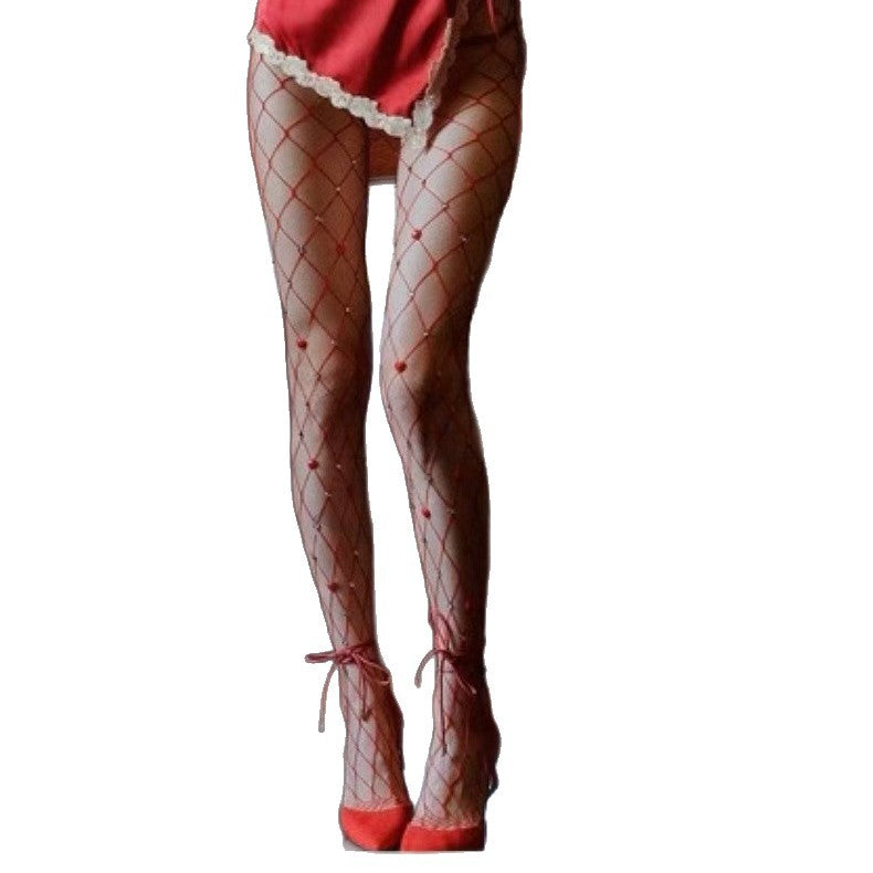 Plus Size Heart Pattern Fishnet Stockings - Diamond Mesh Pantyhose