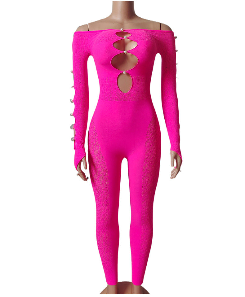 Plus Size Leopard Print Bodysuit - High Waist Slim Mesh Pajama Set