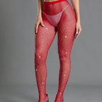 Rhinestone Fishnet Pantyhose - High Waist Slim Fit Plus Size