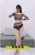 Mesh Jacquard Lingerie Set - Long Sleeve Nightwear