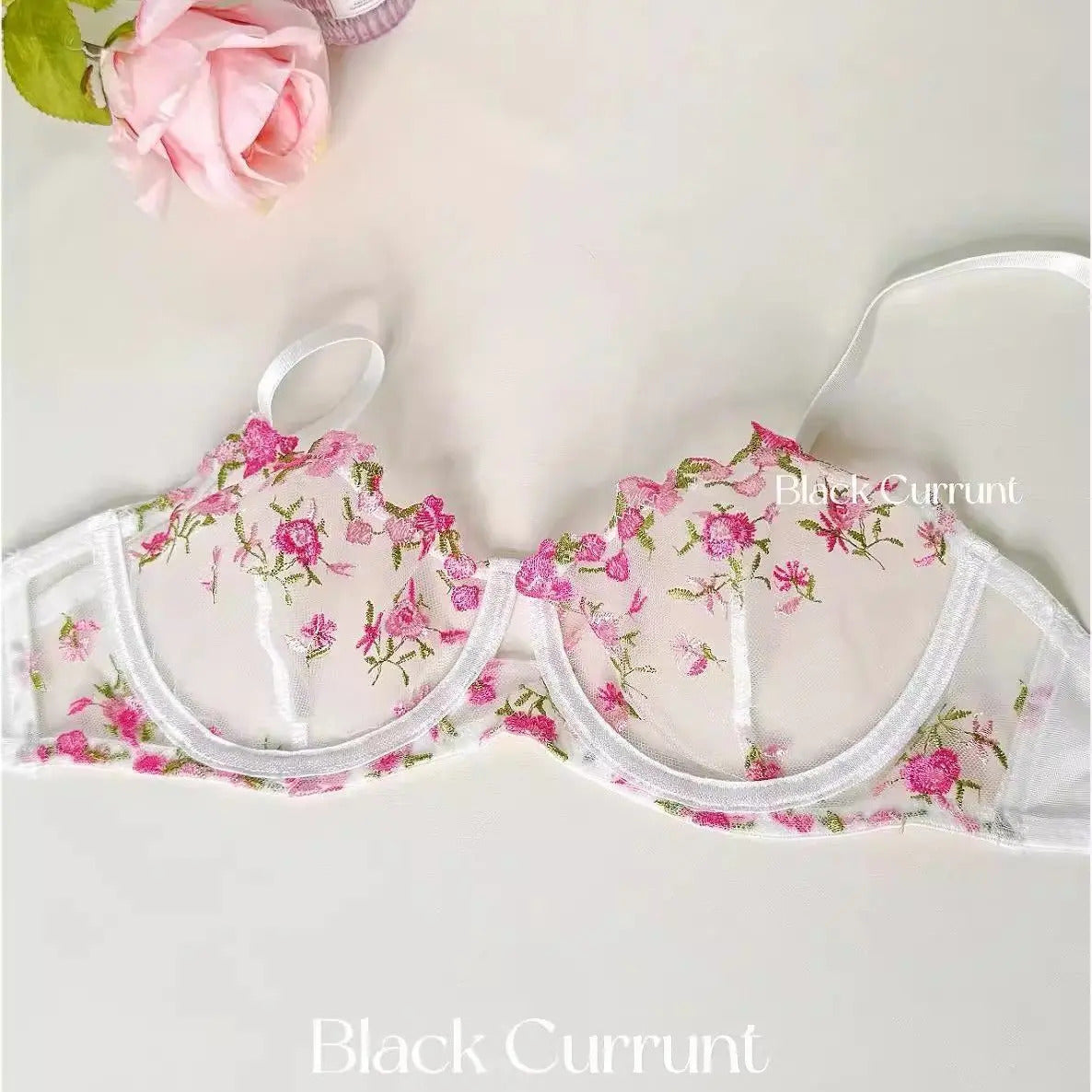 Parisian Nights Embroidered Lace Bralette - French Mesh Set