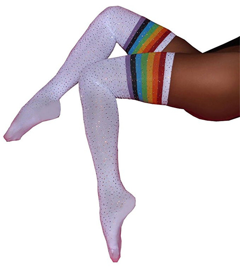 Rhinestone Over-the-Knee Socks - Three Stripe Long Tube Student Socks