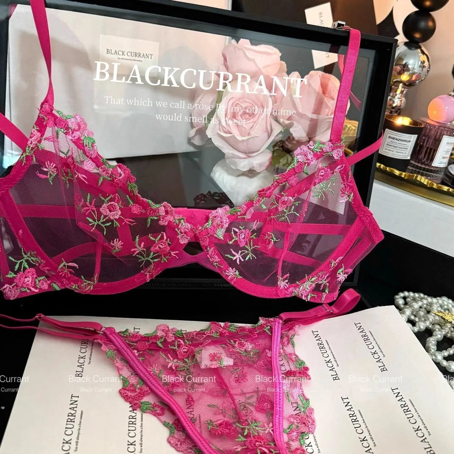 Parisian Nights Embroidered Lace Bralette - French Mesh Set