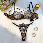 Wild Romance Leopard and Floral Set - Black Lace Lingerie