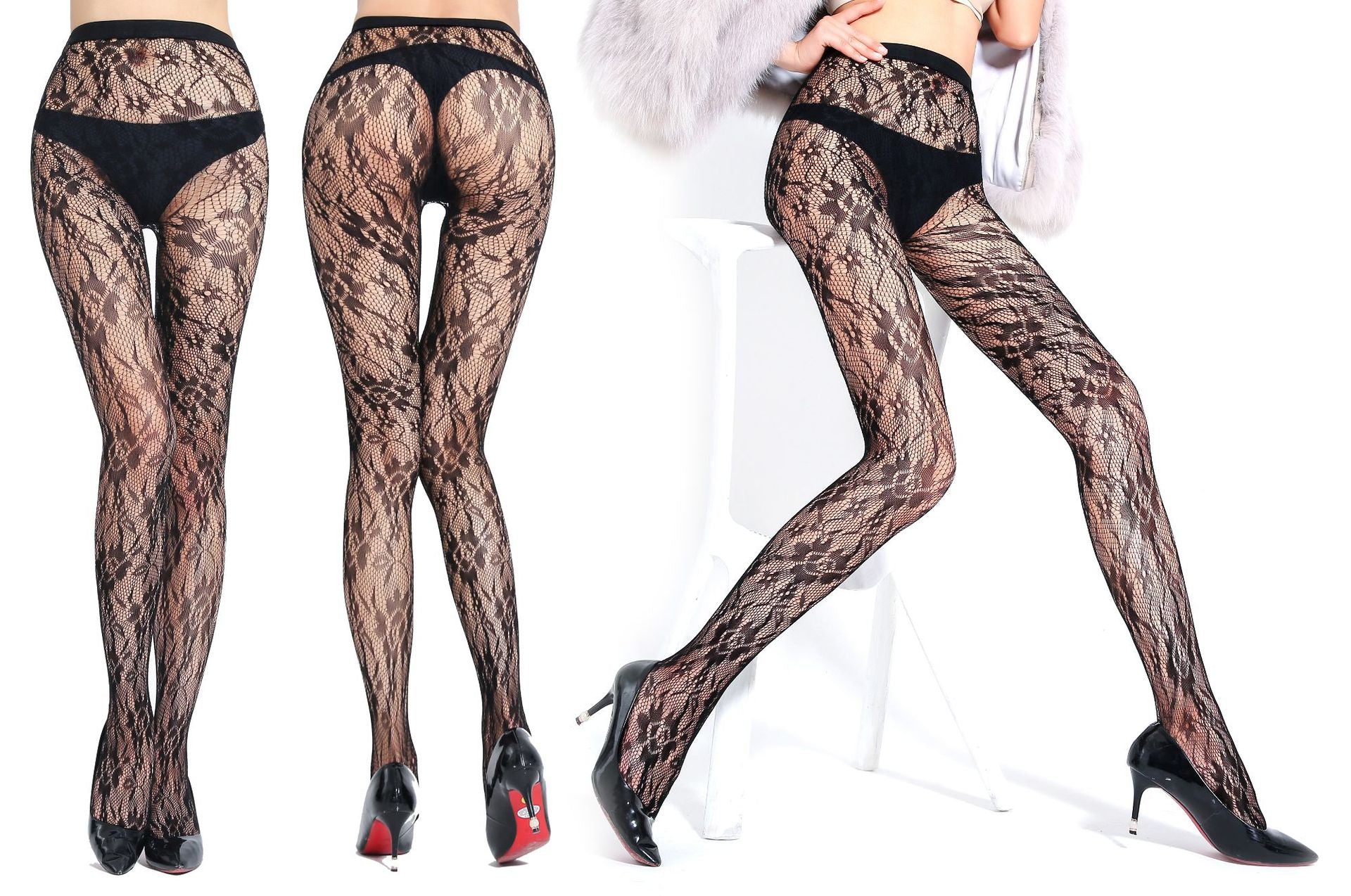 Fishnet Jacquard Pantyhose Set - Sleepwear Combo