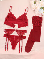 Summer Enchantment Lace Lingerie Set - 4 Piece Bra & Garter Collection