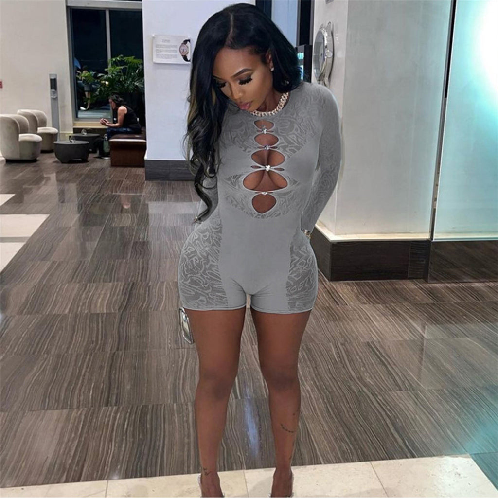 Mesh Bodycon Bodysuit - High Waist Long Sleeve Sleepwear
