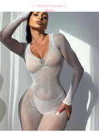 Tight-Fitting Bodysuit - Hollow Out Body-Shaping Design