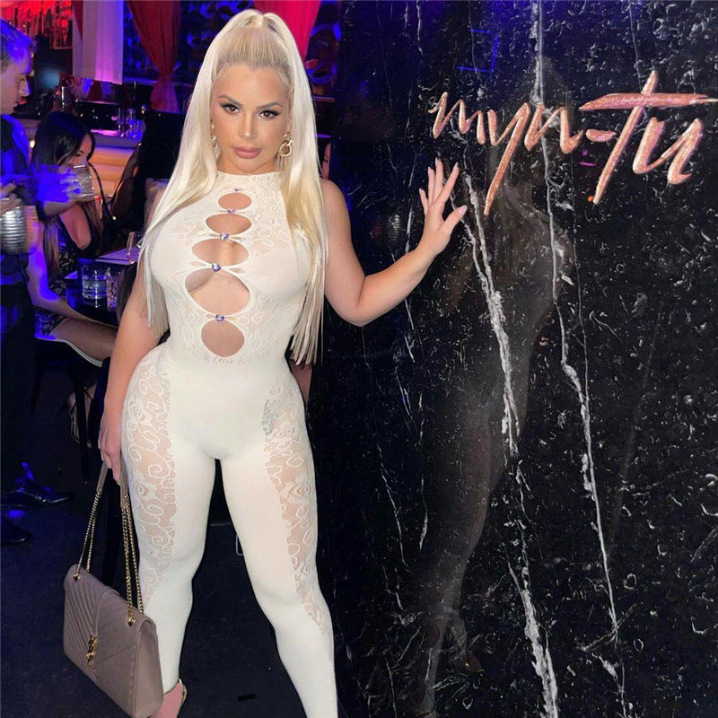 Intricate Jacquard Mesh Bodysuit - Hollow Out High Elastic Jumpsuit