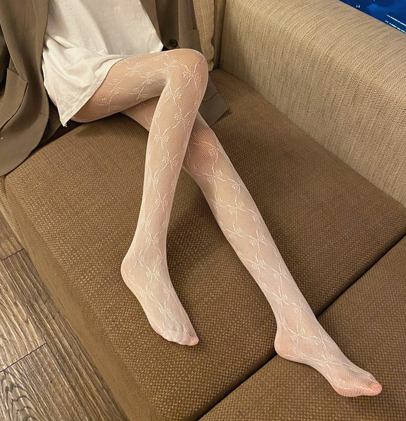 Hollow Out Bowknot Pantyhose - One-Piece Mesh Set