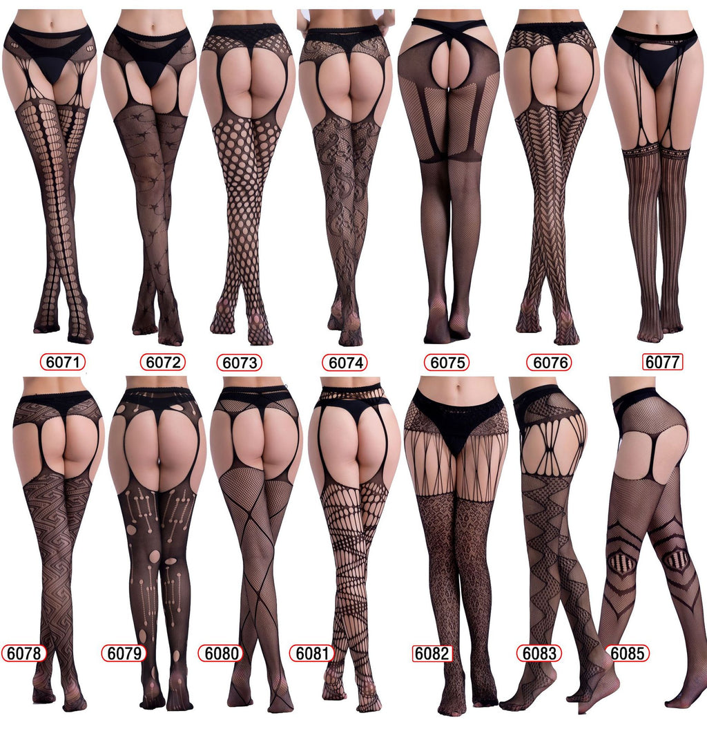 Garter Fishnet Stockings - Jacquard Pattern