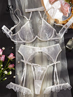 Goddess Embroidery Halter Set - 3 Piece Sheer Shapewear