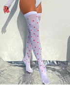 Heart Pattern Over-Knee Socks - Fishnet Stockings