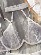 Goddess Embroidery Halter Set - 3 Piece Sheer Shapewear