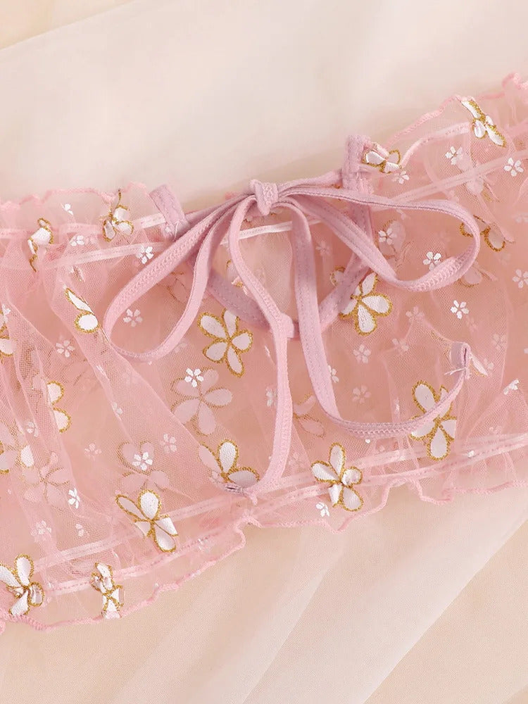 Butterfly Whispers Embroidery Set - 2 Piece Bowknot Lingerie