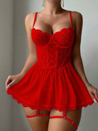 Crystal Desire Lace Garter Set - Sheer Bra & Panty Collection