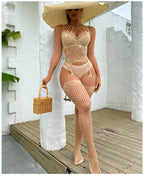 Halter Neck Rhinestone Bodysuit - Mesh Nightdress