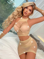 Rhinestone Large Mesh Nightwear - Sparkle Design