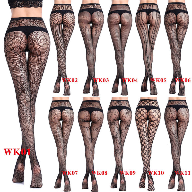 Jacquard Fishnet Stockings - Patterned Mesh Pantyhose Plus Size