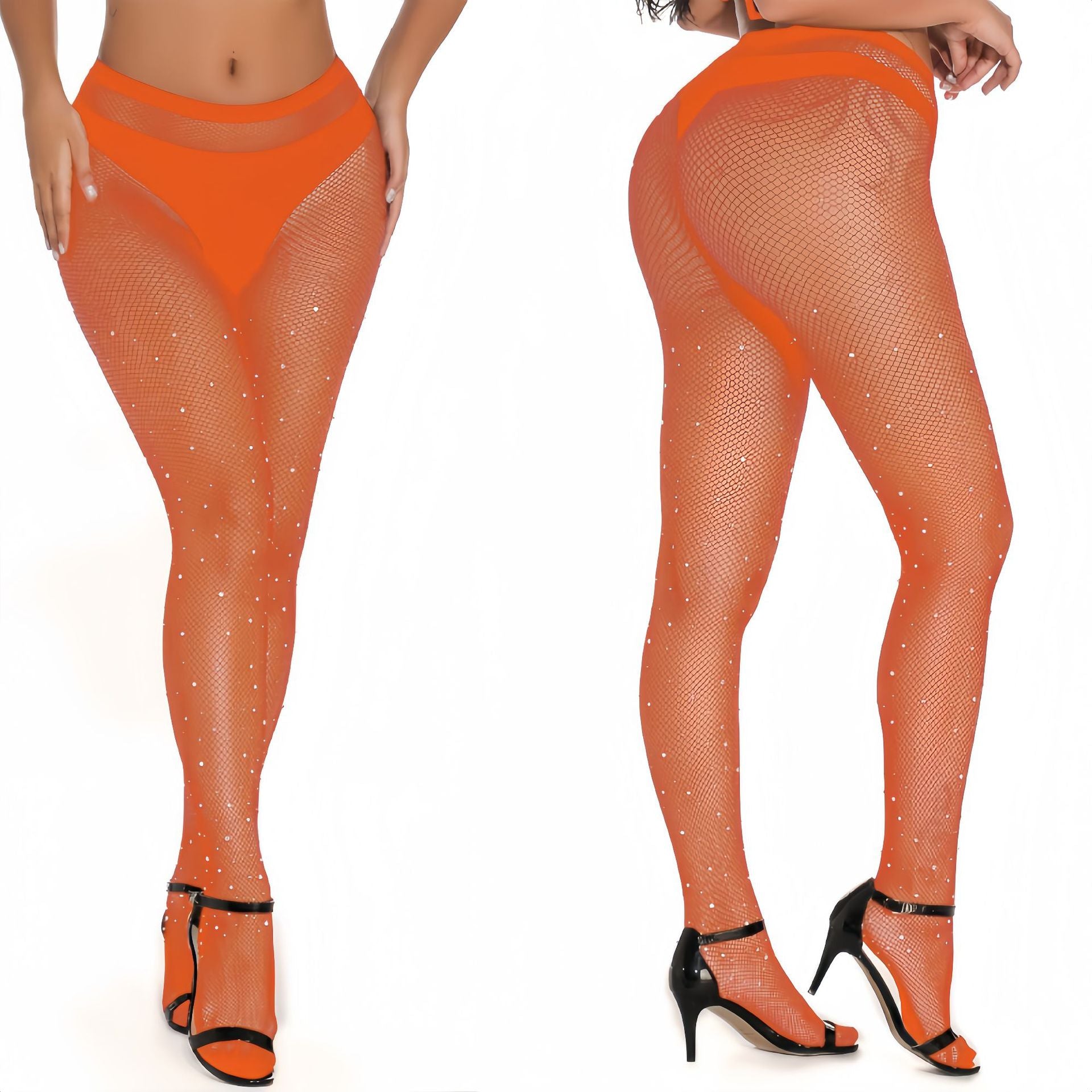 Rhinestone Fishnet Pantyhose - High Waist Slim Fit Plus Size