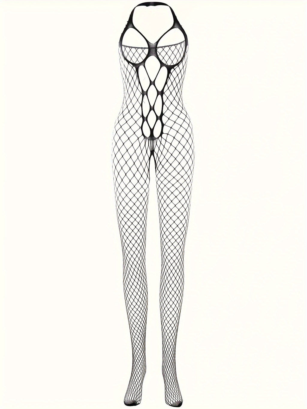 Halter Neck Bodysuit with Stockings - Hollow Out Mesh Nightwear