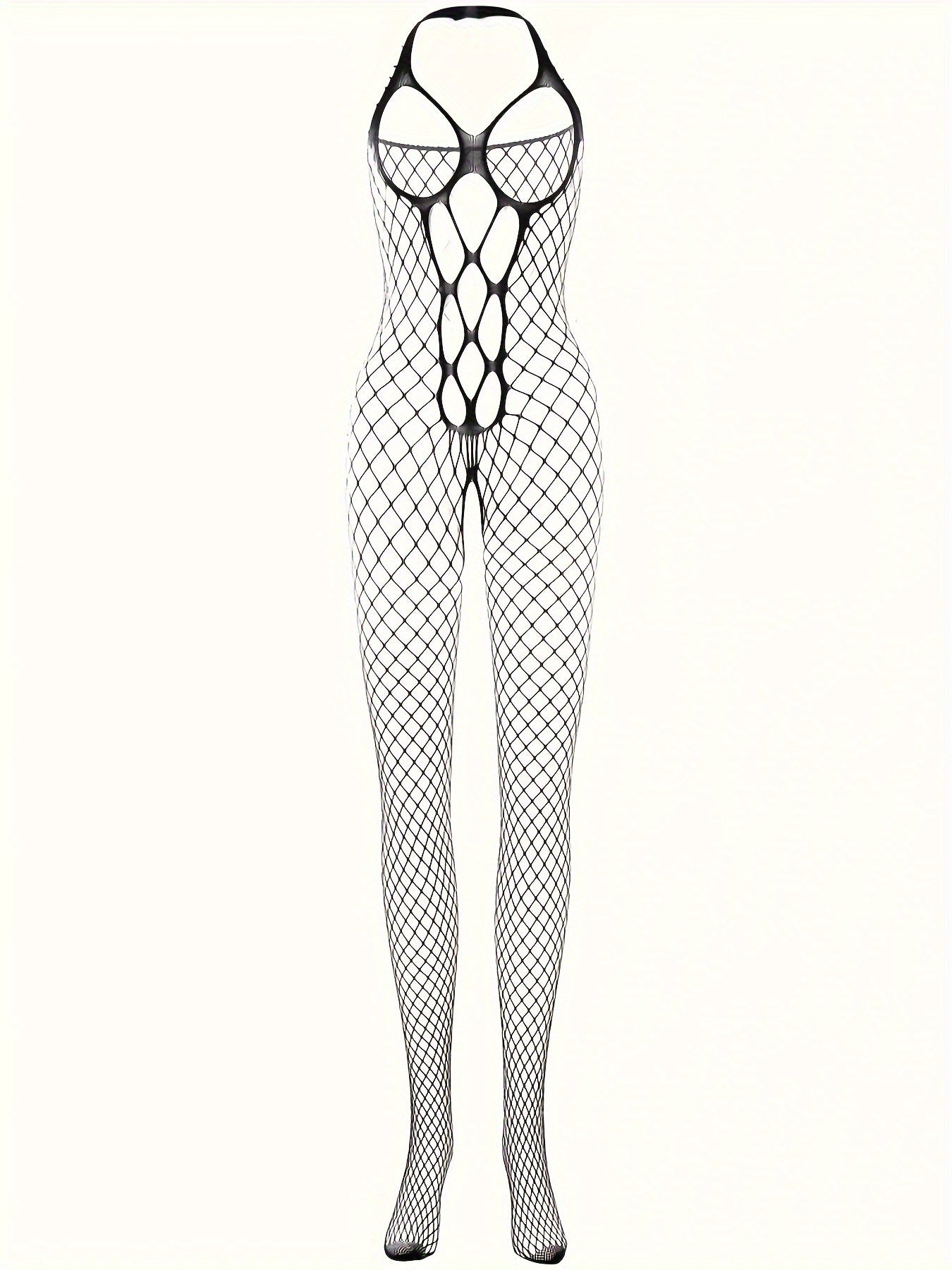 Halter Neck Bodysuit with Stockings - Hollow Out Mesh Nightwear