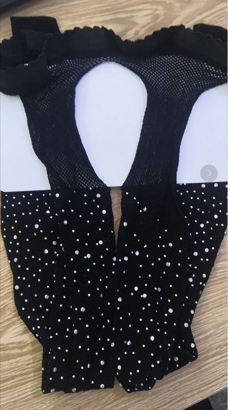 Rhinestone Mesh Dress with Stockings - Bikini Lingerie Set
