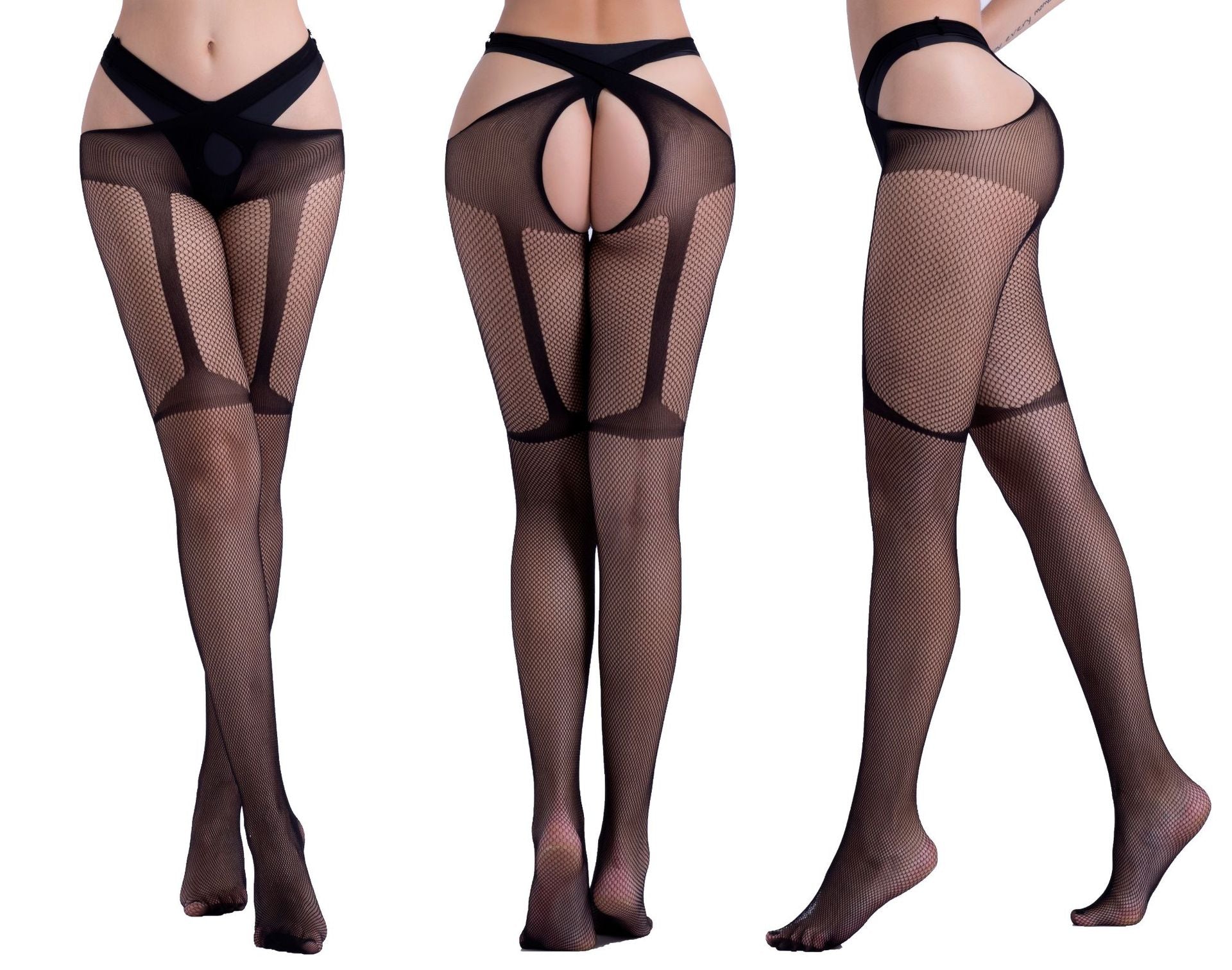 Jacquard Fishnet Pantyhose with Garter - Patterned Tights