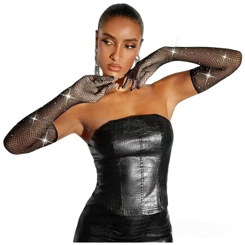 Shiny Diamond Mesh Gloves - Retro Grid Pattern Accessories